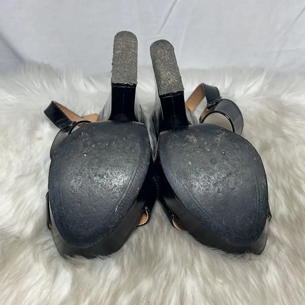 Kelsi Dagger Holly Black Patent Platform‎ Wedge Shoes Sz 7